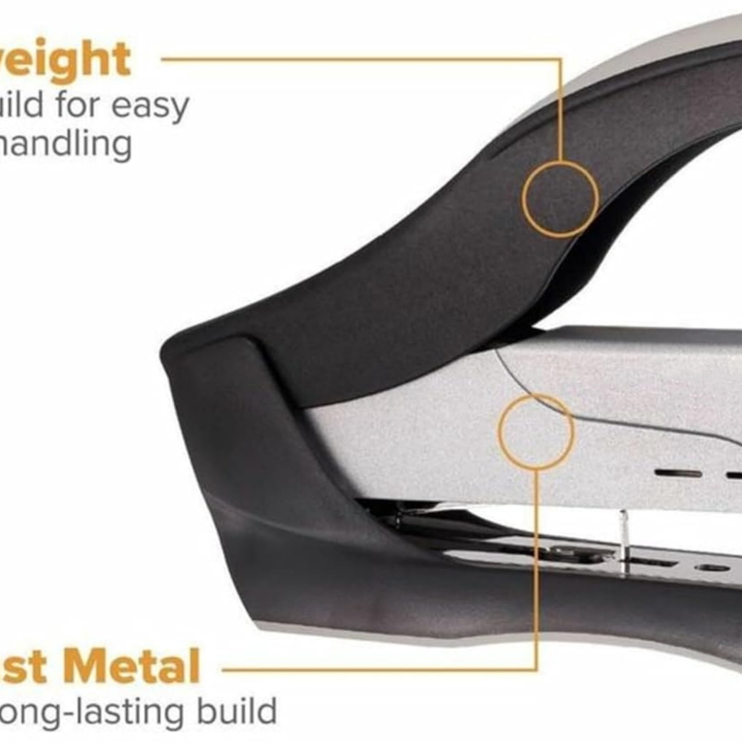 Heavy Duty Stapler - Two Fingers, No Effort, Spring Powered Stapler - 100 Sheets, Gray