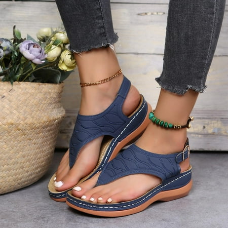 

Egmy Summer Ladies Flip-Flops Wedge Heel Slippers Sandals Casual Flip Flops Women S Shoes Blue 40