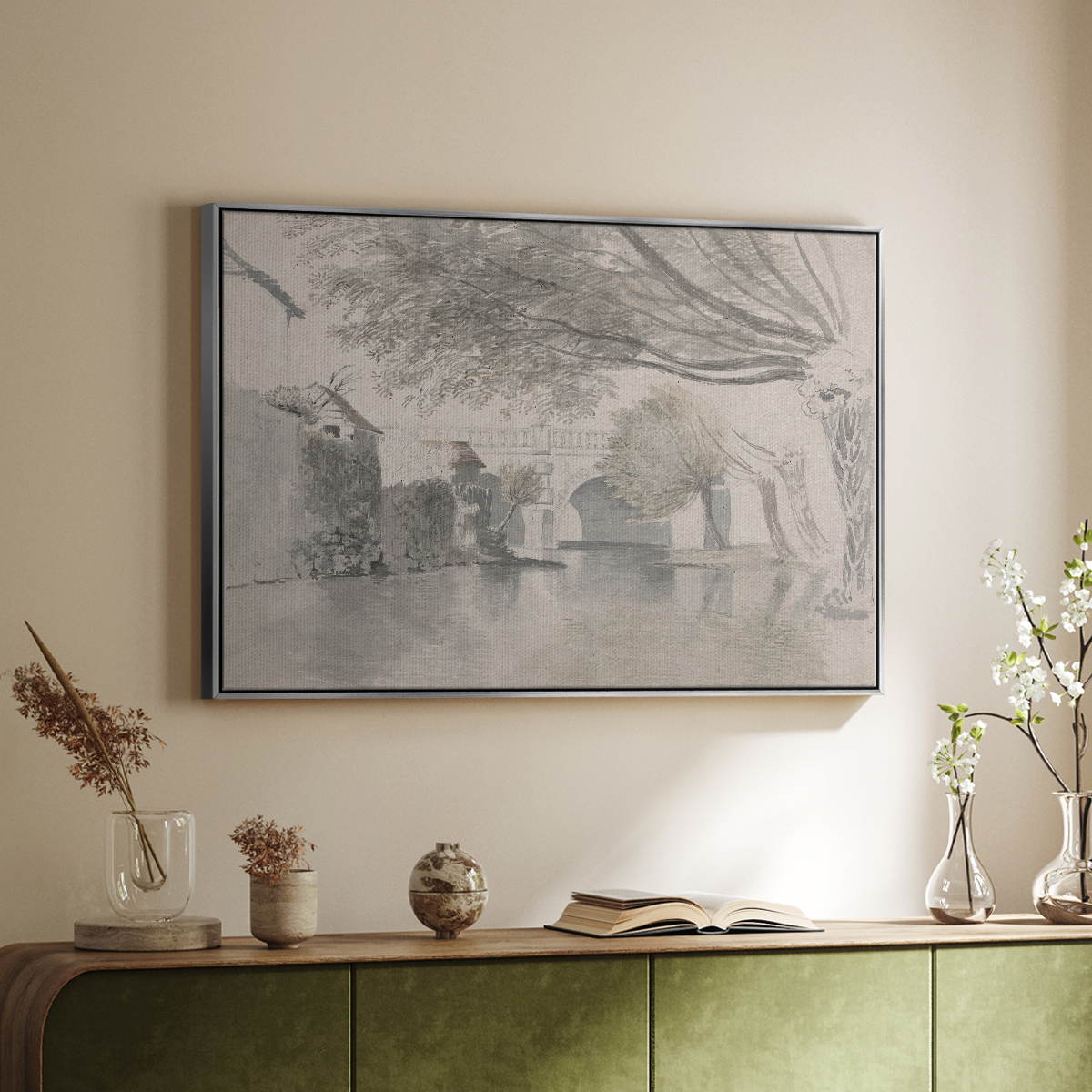 Vintage Sketch-XXI By Wexford Home Framed in Silver Wood Gallery Wrapped Canvas 25 in. x 37 in.