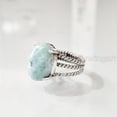 thumbnail image 3 of Natural Larimar Ring, Dominican Pectolite Larimar Gemstone Ring, 3 Twisted Bohemian Band, 925 Sterling Silver, Womens Ring, Christmas, Thanksgiving, Handmade, Statement Jewelry, Natural Gemstone Ring, 3 of 7