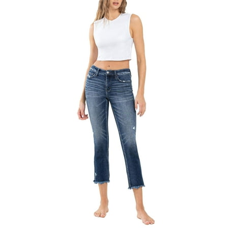 Flying Monkey - Stunned - Low Rise Raw Hem Crop Slim Straight Jeans - F5340
