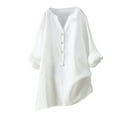 thumbnail image 3 of Womens Tops Loose Fit Stand Collar Solid Color Long Sleeve V Neck Top With Side Splits Waist Soft Breathable Cotton Linen Blend Perfect For Daily Work Travel M Sweaters For Women, 3 of 9