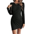 thumbnail image 3 of Vestido de Otoño para Mujer, Larga, Punto Acanalado, Informal, Ajustado, Ligero, Minivestido Tipo Suéter. Negro L, 3 of 10