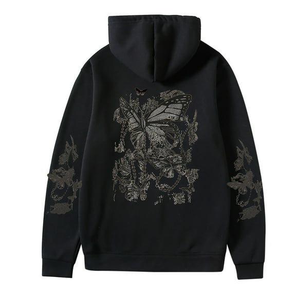 XIAOCHA Men's Butterfly Graphic Hoodie Oversized Long Sleeve Hooded Pullover Sweatshirt Soft Streetwear Casual Hoodies