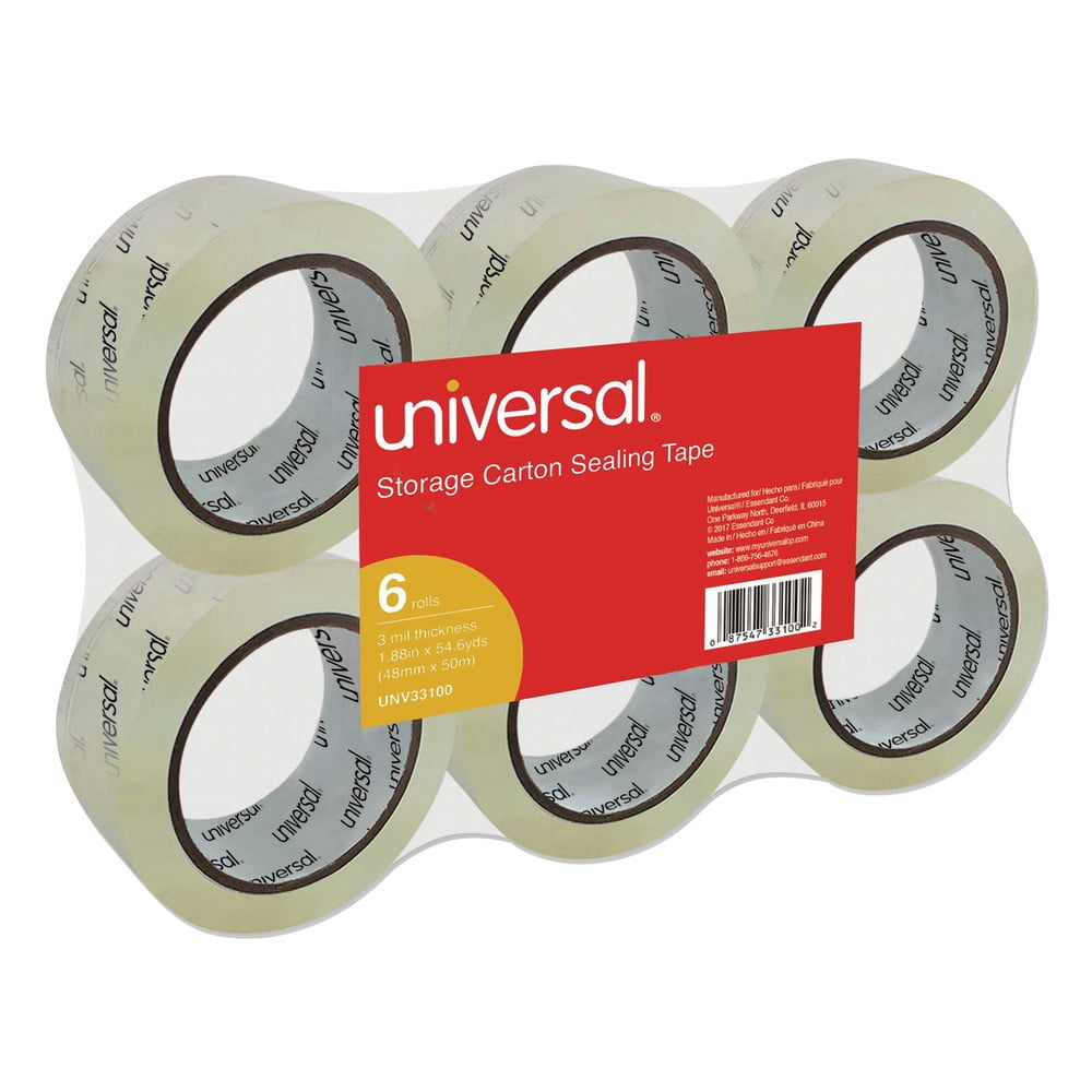 Universal Quiet Tape Box Sealing Tape 48mm x 100m 3" Core Clear 6/Pack 73000 