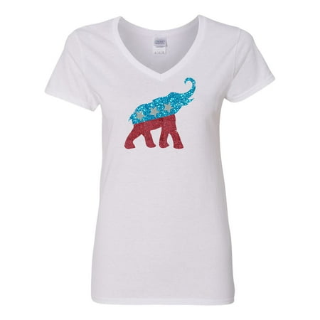 Patriotic Elephant - Republican Glitter Elephant Patriotic Political Womens V Neck