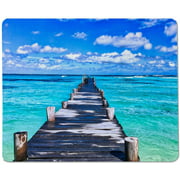 Yeuss Wooden Bridge Rectangular Non-Slip Mousepad Wooden Dock Reaching into Blue Caribbean Waters on Sunny Day