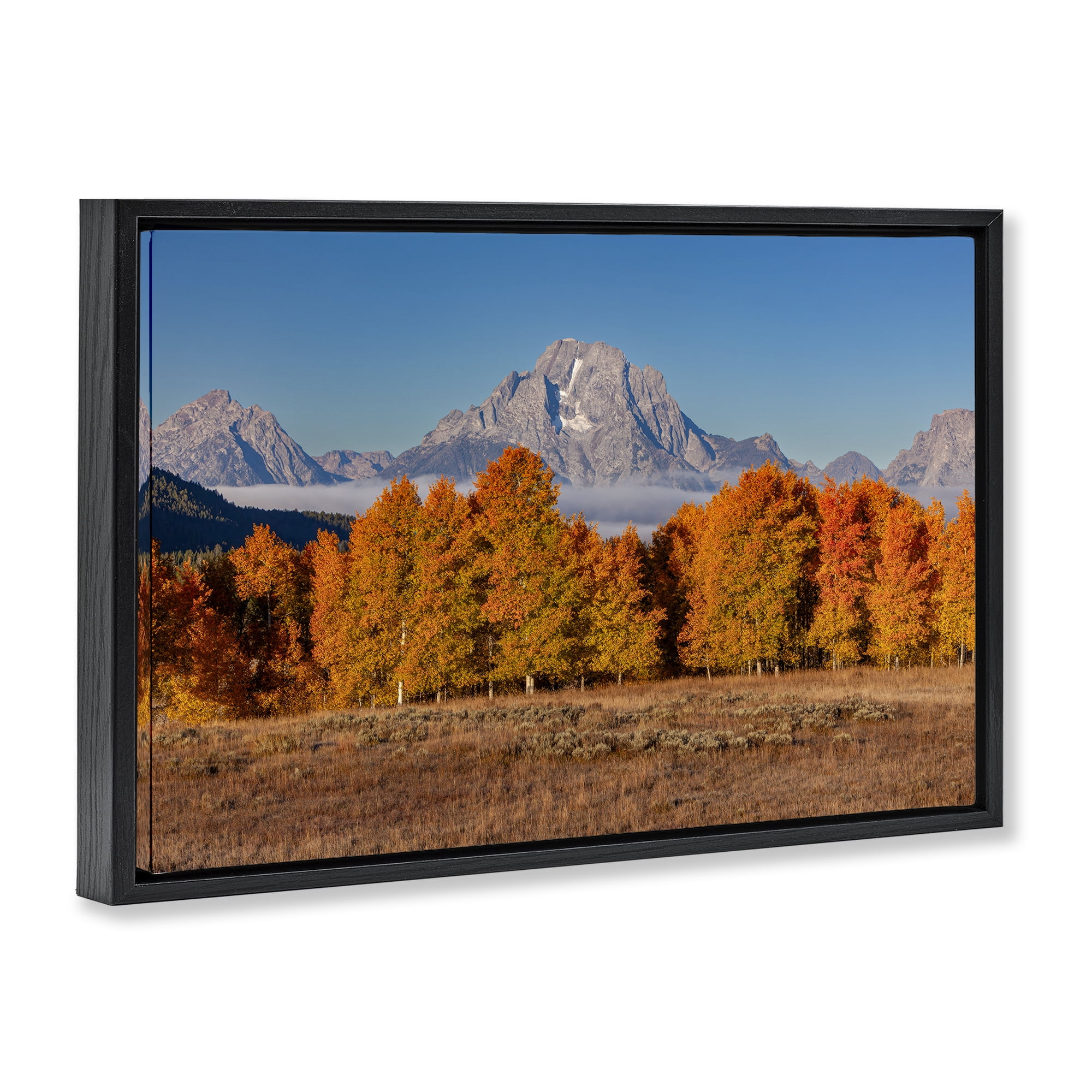 Autumn Tree Line With Mountain Black Framed Floater Canvas Wall Art, design by Shelley Carlisle