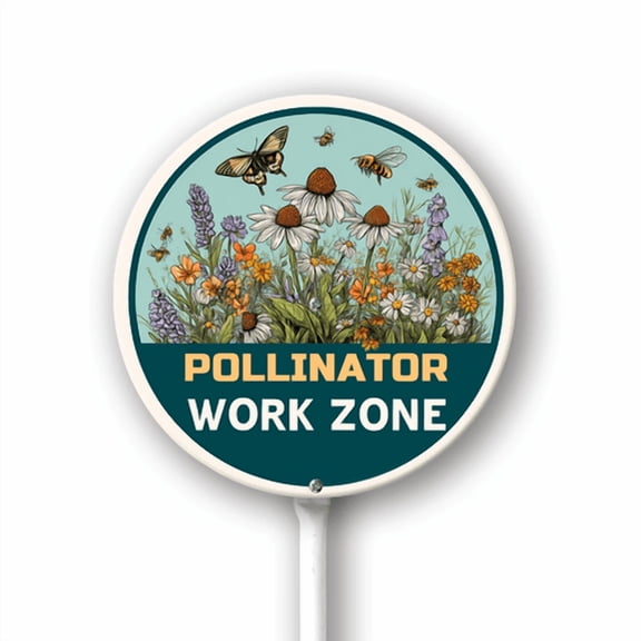 Eveokoki Pollinator Work Zone Garden Sign Pollinators Friendly Yard Sign Bees Butterflies Round 9.2inch Rustproof Aluminium Home Farm Garden Porch Decor Outside Outdoor Lawn