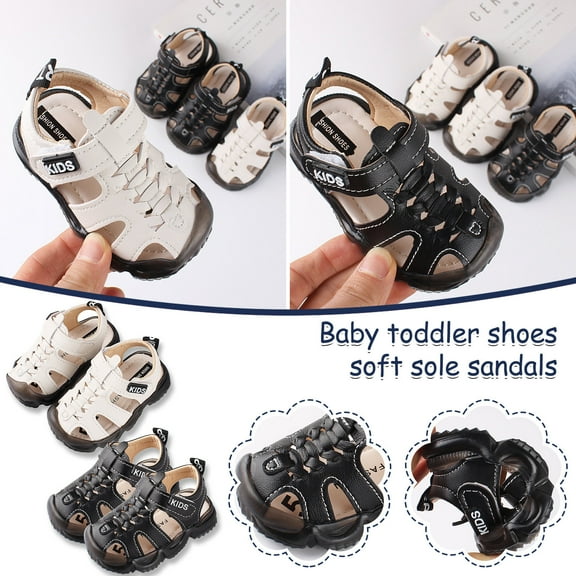 Toddler Boy Sandals - Little Boy Summer Dress Shoes Lightweight Toddler Shoes Boys Soft-soled Sandals Children's Anti-kick Toddler Sandals Beige 5.5M