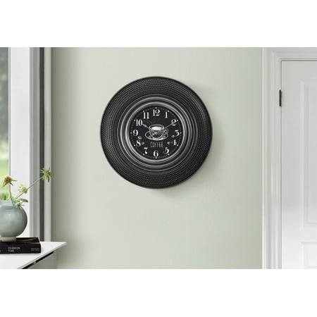 20 Inch Round Wall Clock, Charcoal Grey, Transitional Style, Silent Movement