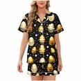 thumbnail image 2 of Seffadzy Women's Easter Print Milk Silk Pajama Set, Button Front Cardigan with Lapel Collar, Short Sleeve Top Shorts Loungewear (1 Top + 1 Bottom) Suitable for casual home wear_Gold_XL, 2 of 5