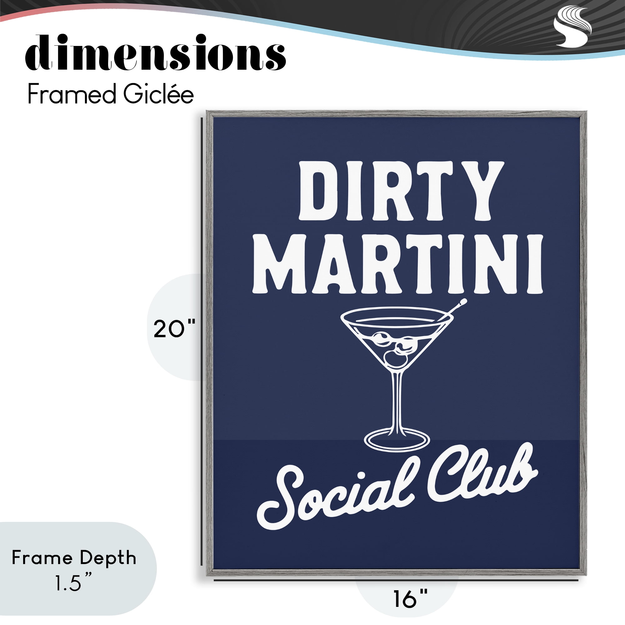 Stupell Industries Retro Dirty Martini Club Gray Framed Giclee Art, design by Lettered and Lined
