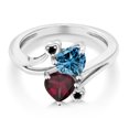thumbnail image 2 of Gem Stone King 10K White Gold Diamond Accent Ring Heart Shape Persian Blue Moissanite and Rhodolite Garnet Red (1.55 Cttw, Size 5), 2 of 6
