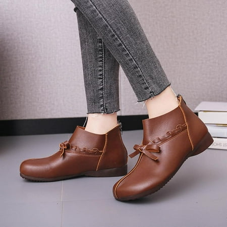 

Womens Leather Shoes- Christmas Gifts Low-heeled Chunky Heel Warm Women s Ankle Boots Brown 37