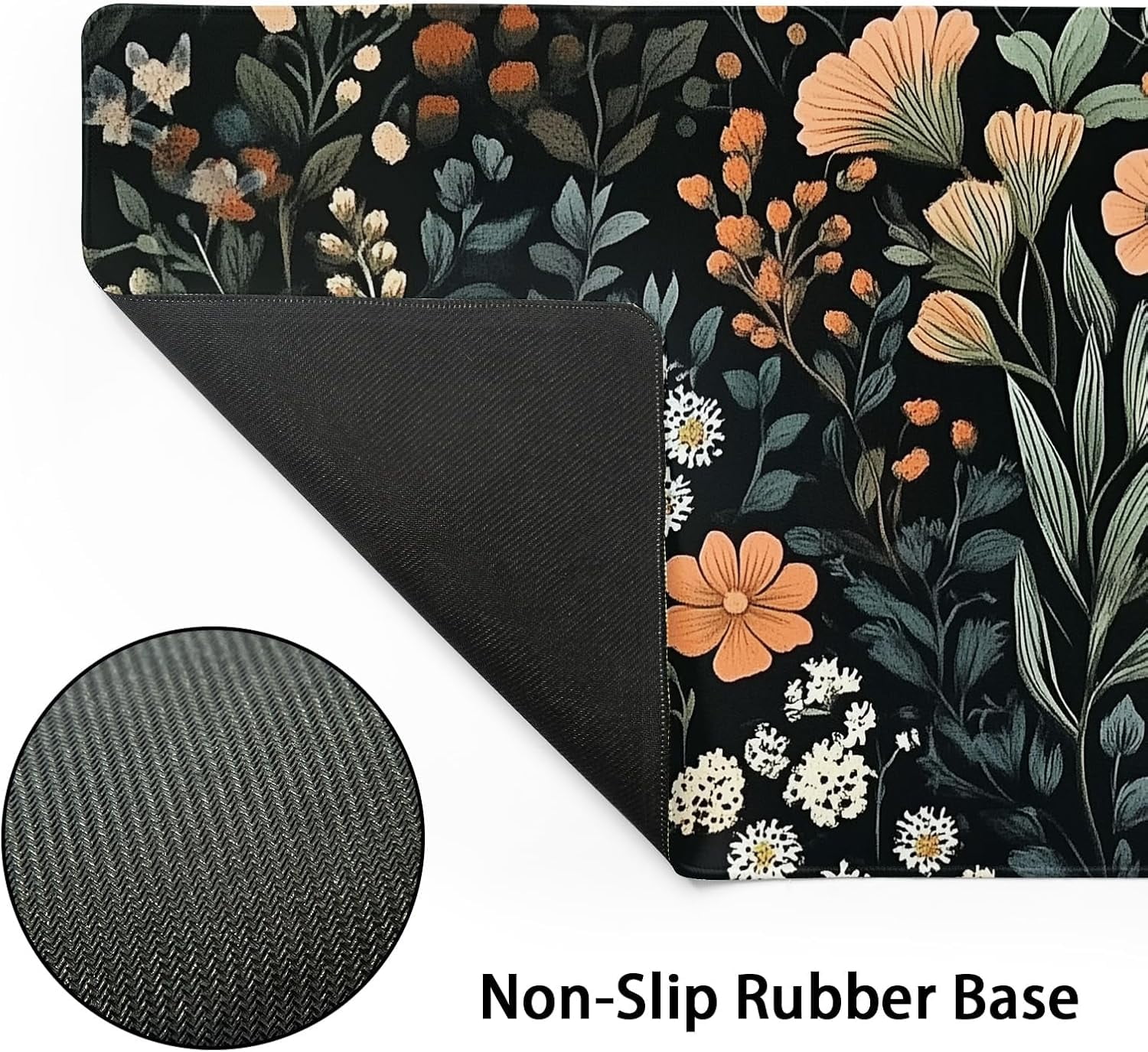 Aesthetic Dark Flower Gaming Mouse Pad XL Floral Plant Botanical Flowers Extended Big Large Desk Mat Non-Slip Rubber Base Stitched Edge Long Keyboard Mousepad for PC Computer Laptop,31.5×11.8 in