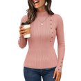 thumbnail image 2 of Wutalume Women's Long Sleeve Fall Soft Lightweight Knit Slim Sweater Tops, Versatile Solid Color Design, Cozy Layer for Transitional Weather,Pink L, 2 of 8