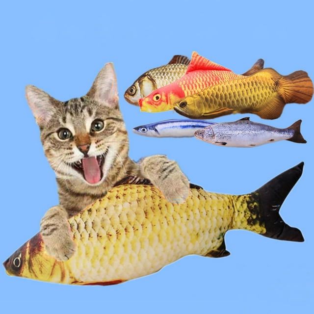 Flmtop Pet Cats Artificial Plush Fish Shaped Catnip Dental Teeth Care Clean Chewing Toy