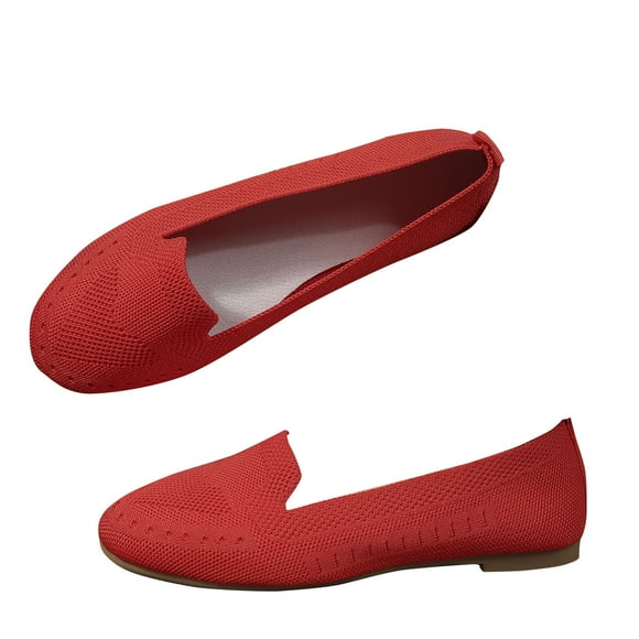 hopeusnice Women's Knitted Slip On Flats Comfortable Breathable Shoes Lightweight Loafers Casual Beach Sneakers Red 41