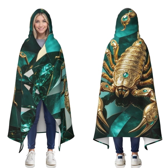 Soft Plush Green Scorpion Wearable Blanket Hoodies for Home Bedding Gemstone Scorpions Hooded Blankets for Women Men Adults Scorpion Lovers Decor Birthday Gifts 60×80 Inch