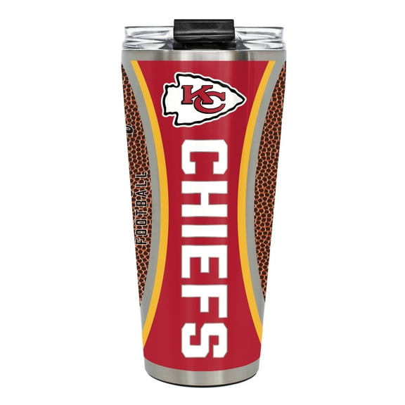 Kansas City Chiefs 32 ounce vacuum insulated stainless steel tumbler with Gameball graphic