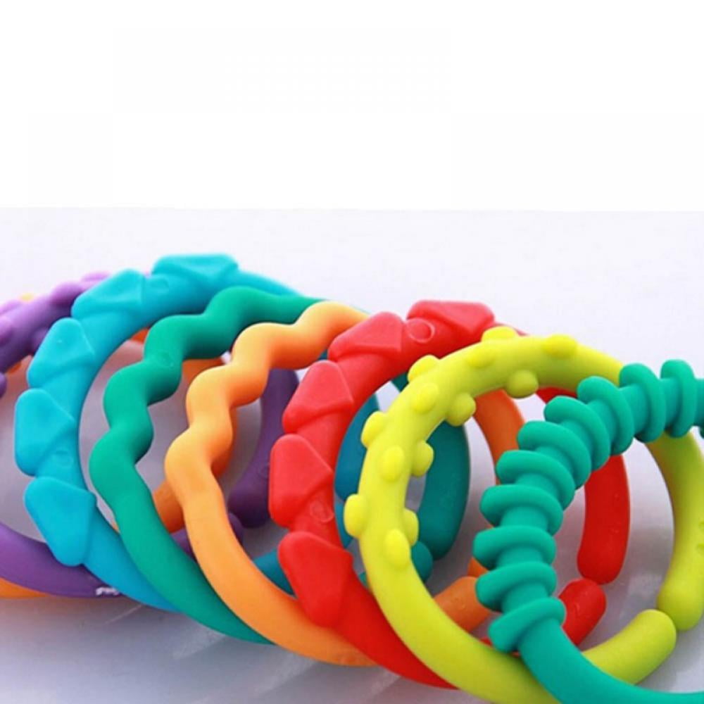 24Pcs Baby Teething Ring Colorful  Rainbow Rings Stroller Gift Decoration Toys 