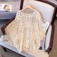 thumbnail image 4 of DHFJKG Women Swimsuit Coverup Tunic Top Boho Crochet Sexy Hallow Out Batwing Short Sleeve Loose Fit Beach Cover Ups Summer Vacation Clothes, 4 of 4