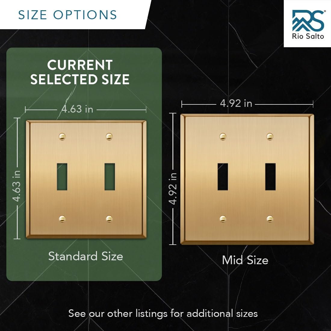 Rio Salto Metal Gold Outlet Cover or Light Switch Cover Wall Plate, 10-Pack STANDARD SIZE, 2-Gang Corrosion Resistant Single Duplex Receptacle Wallplate Covers Brushed Brass Rocker Outlet