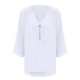 thumbnail image 4 of Ruyang Chic Chiffon V Neck Blouse for Women With Zipper Detailing Elegant 3/4 Sleeve Linen Pullover Shirt Top for Women Plus Size, 4 of 4