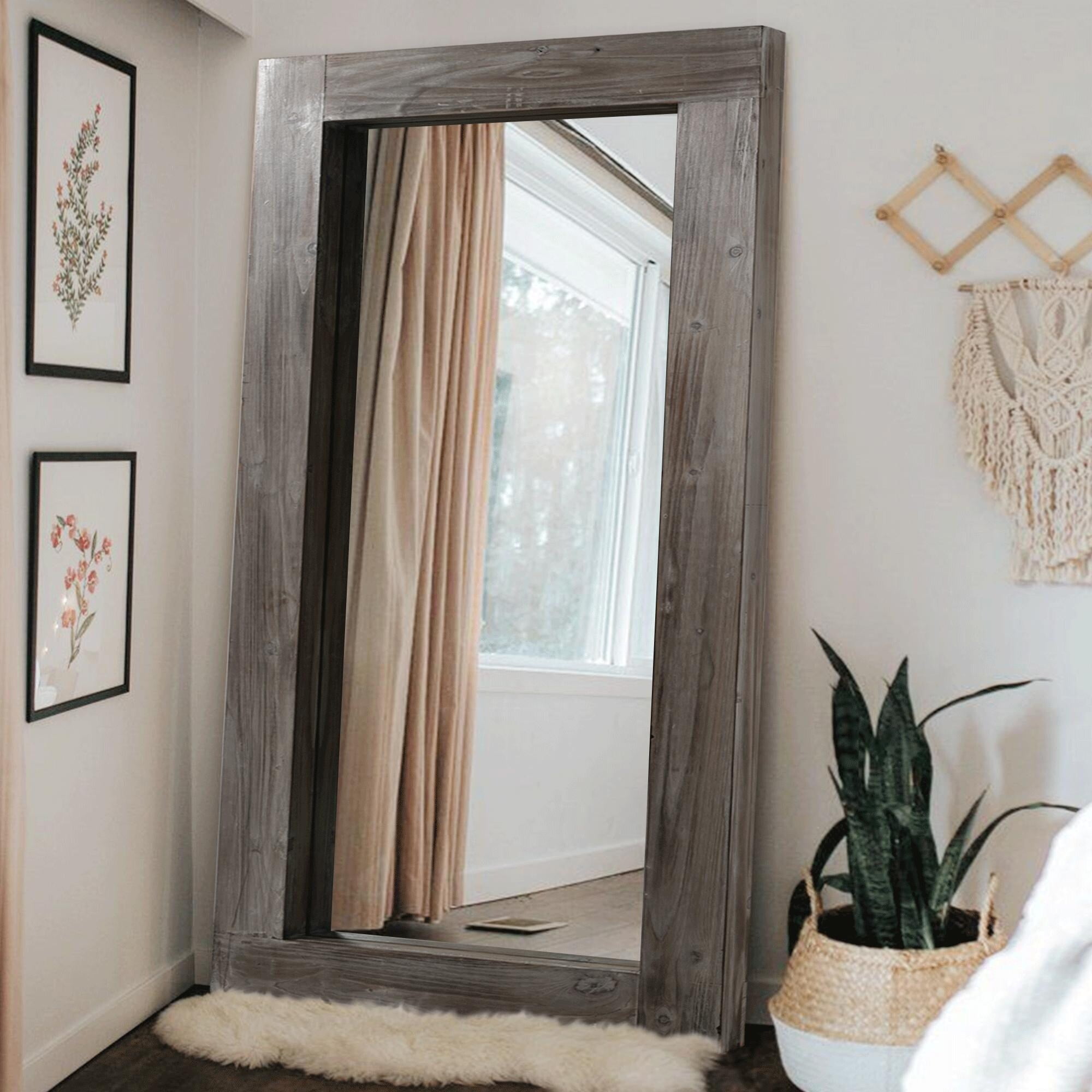 Neutypechic Rustic Wood Freestanding Fulllength Floor Mirror charcoal 71x31 Brown