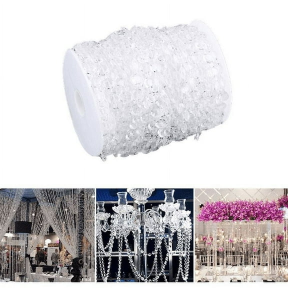 Qiilu 99 Ft Acrylic Clear  Garland Strands Crystal Beads By The Roll For Home Christmas Decoration Wedding Decorations
