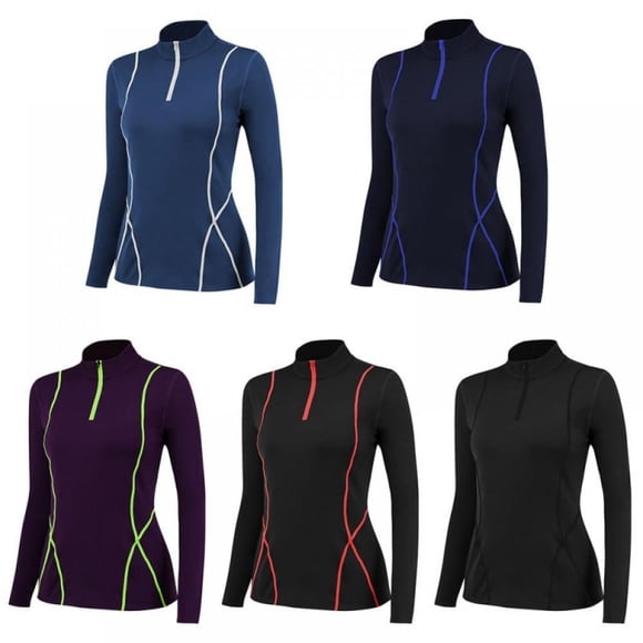 Women Long-sleeve Yoga Sportswear Fitness Running Slim Stretchy Tops Pants Half Zipper T-shirt S-2XL