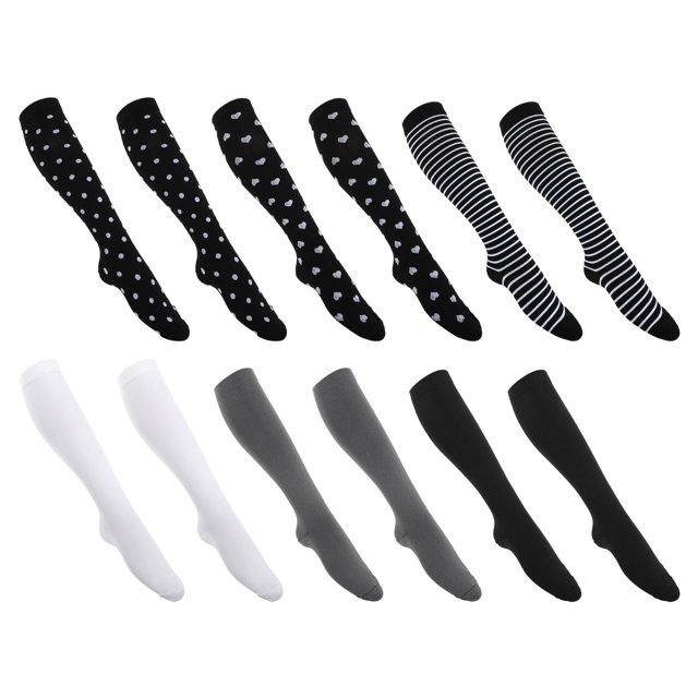 6 pares de medias hasta la rodilla calcetines de compresión para mujeres y hombres para correr viajes negro blanco gris L/XL Unique Bargains calcetines-deportivos-de-compresion