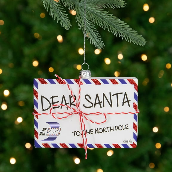 Northlight Envelope USPS "Dear Santa" with Stripes Glass Christmas Ornament - 3.5" - Red