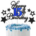 thumbnail image 1 of Decoración para tartas OfficCreative con purpurina para feliz 15 cumpleaños, color negro y azul, 1 of 7