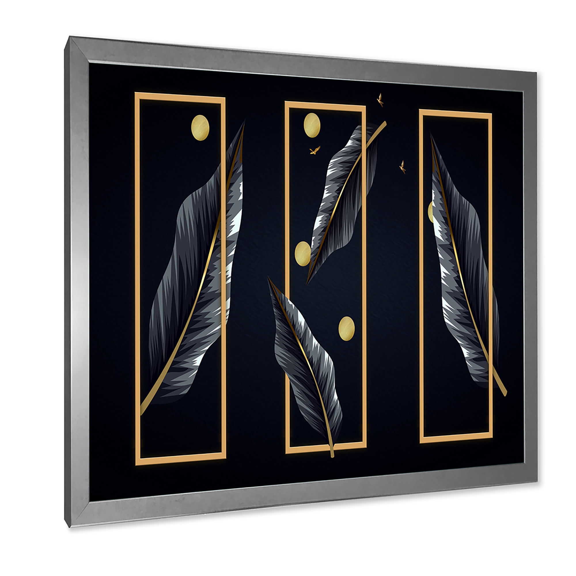 Designart 'Black Tropical Leaves Under Golden Rectangles' Modern Framed Art Print