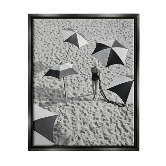 Stupell Industries Vintage Beach Fashion Nature Photography Black Floater Framed Canvas Art Print Wall Art, 17 x 21