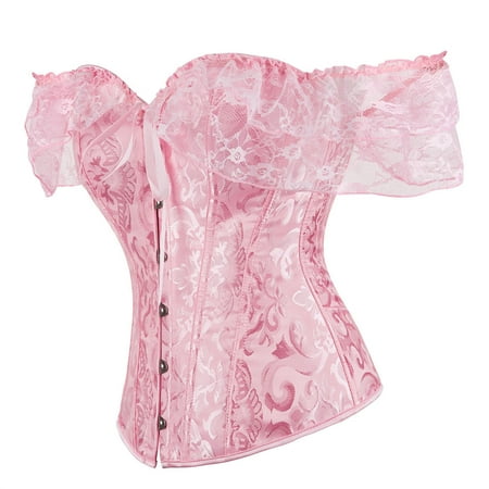 BZGTZT Plus Size Floral Lace Off Shoulder Corset Bustier for Women Boned Overbust Corset Body Shaper Lingerie Top