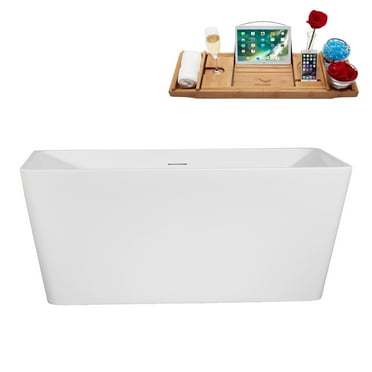 51" Streamline B-268-54-BL Soaking Freestanding Tub and Tray With Internal Drain in Matte Black