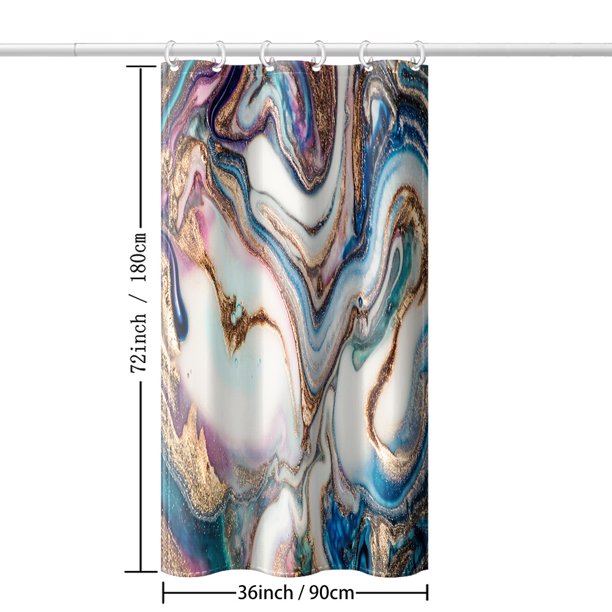 1pc Luxury Gray Golden Marble Shower Curtain Set - Waterproof, Washable, and Standard Size for Bathtub - Includes 12 Plastic Hooks