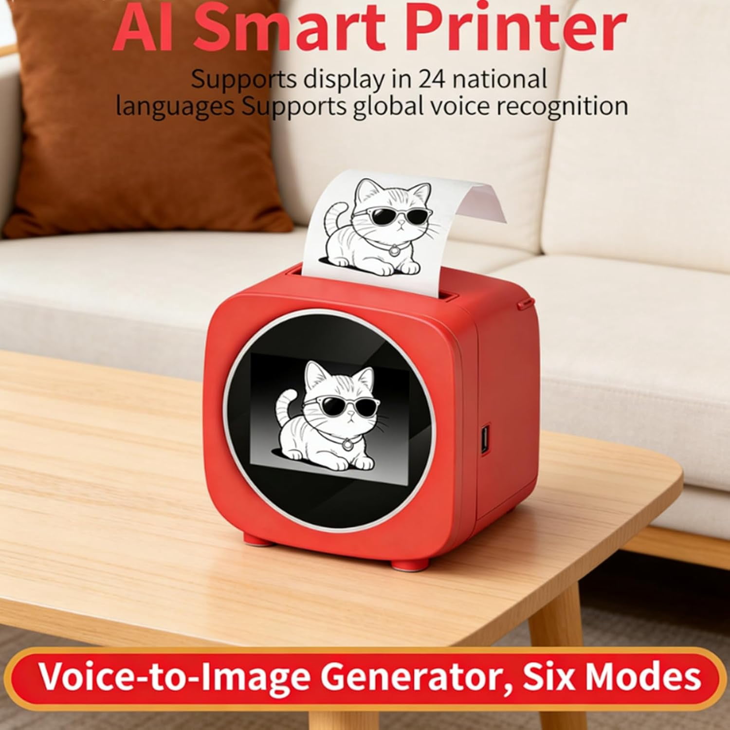 JEBTBFZE AI Sticker Box Printer, Smart Voice-Controlled Mini Thermal Label Printer, Inkless Portable Sticker Maker for Home Office DIY
