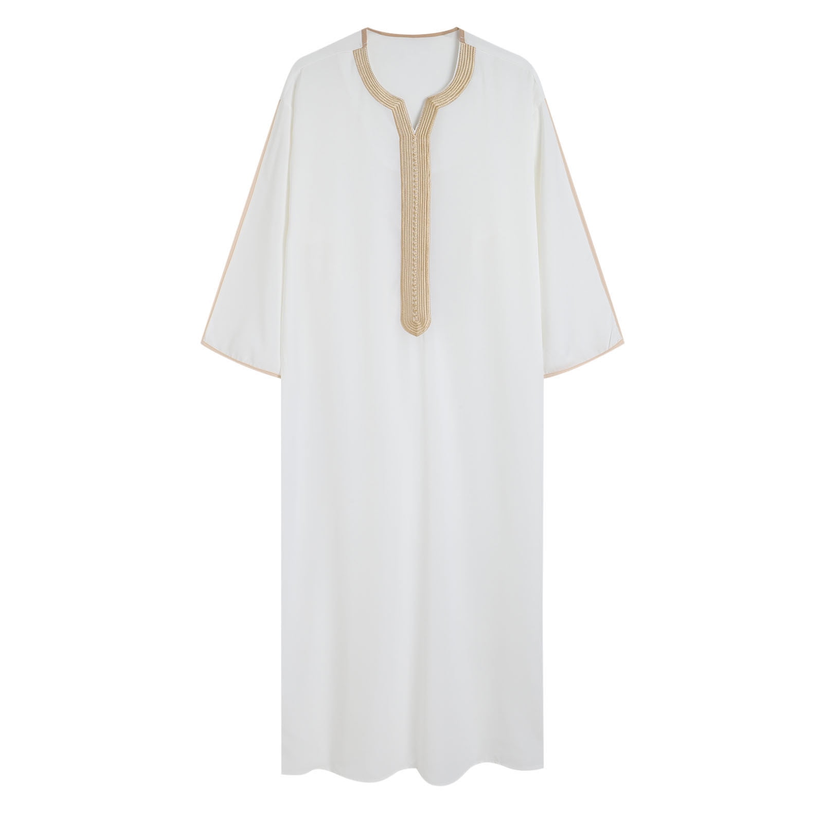 Mefallenssiah Vestes pour Hommes Robe Musulmane pour Hommes Robe Arabe Longue Style Manches Longues Brodée Col Montant Poche Longue Chemise Mode Décontractée