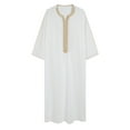 thumbnail image 1 of RXIRUCGD Robe Musulmane pour Hommes Arabe Robe Longue Style Manches Longues Brodée Col Montant Poche Longue Chemise Mode Décontractée, Blanc, Taille : 4TG, 1 of 1