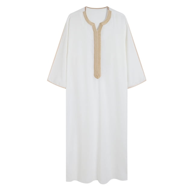 RXIRUCGD Robe Musulmane pour Hommes Arabe Robe Longue Style Manches Longues Brodée Col Montant Poche Longue Chemise Mode Décontractée, Blanc, Taille : 4TG