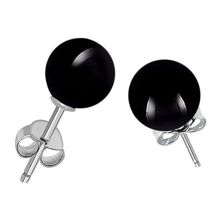 Sterling Handmade Genuine Stone Earrings 925 Sterling Silver 7.00ct Genuine Black Onyx Gemstone Ball Stud Earrings Women Gift ()
