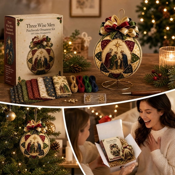 Cififendec Christmas Nativity Patchwork Bauble DIY Craft Kit, 7.87", Quilt Ball Ornament Making Set for Handmade Xmas Tree Hanging Assembly