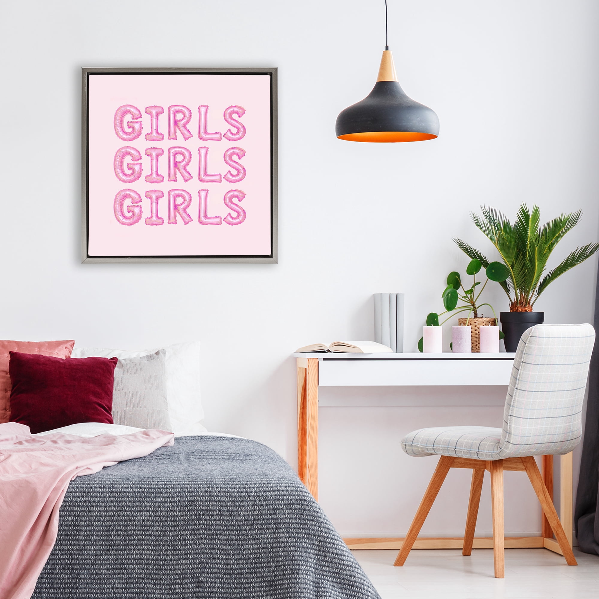 Stupell Industries Girls Letters Party Balloons Gray Framed Floater Canvas Wall Art, design by LISH Creative