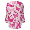 thumbnail image 3 of NAMTYQX 3/4 Length Sleeve Womens Tops Crewneck Stretch Baggy Pink Ribbon Print Beige Size 4XL, 3 of 5
