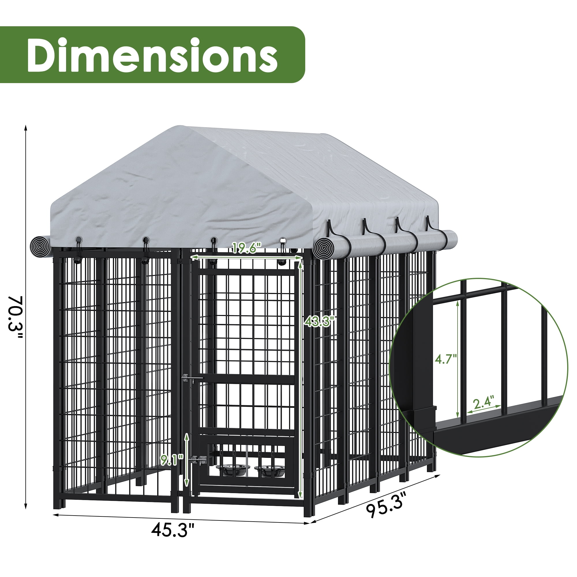 Timagebreze Heavy Duty Outdoor Dog Kennel, Welded Steel Wire Playpen with UV-Resistant Roof & Lock for Large Dogs,8x4x6 FT