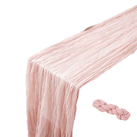 chaungfeng Light Pink Cheesecloth Table Runner,35 x 71 inch Gauze Table Runners,Semi Sheer Cheese Cloth Fabric Table Runner for Wedding,Party,Bridal Shower Decoration
